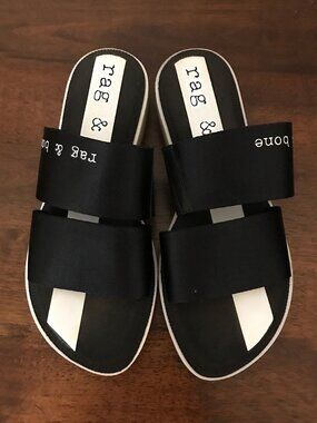 RAG & BONE Mila Black Canvas Slide Sandals Size 7, NWT
